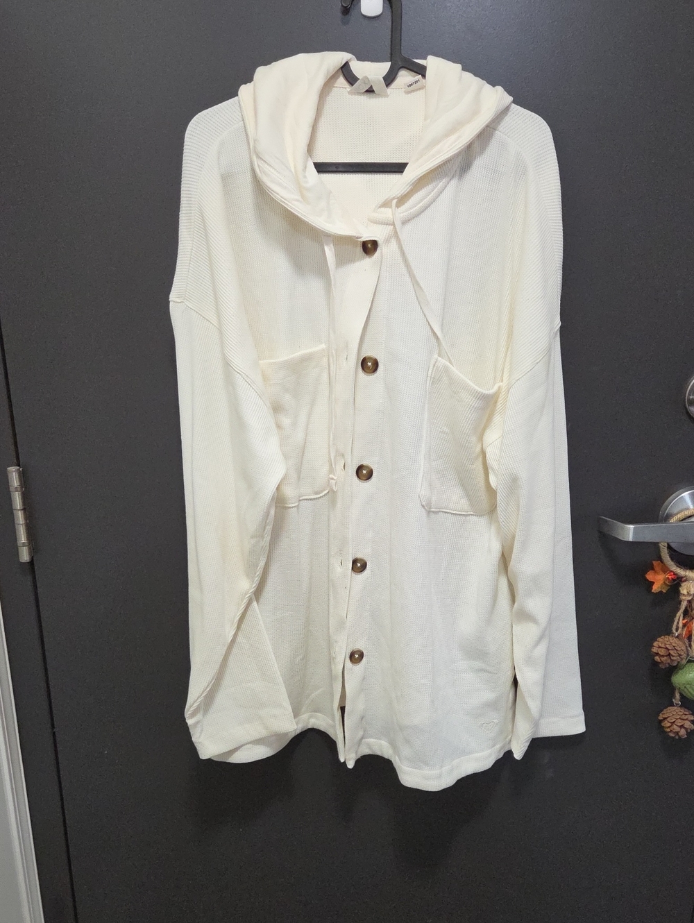 Roxy Cream Hooded Button-Up Knit Cardigan